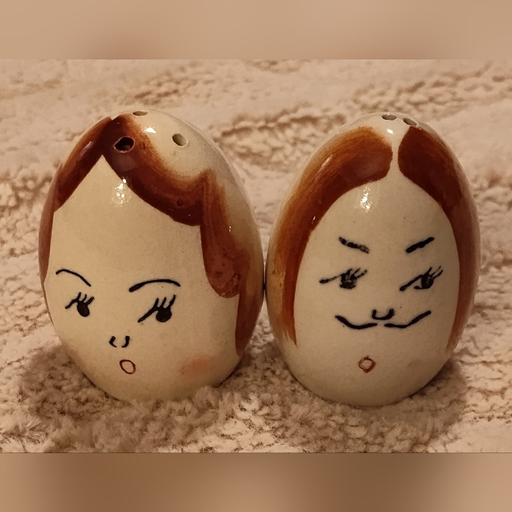 Hand-Painted Ceramic Face Salt and Pepper Shakers